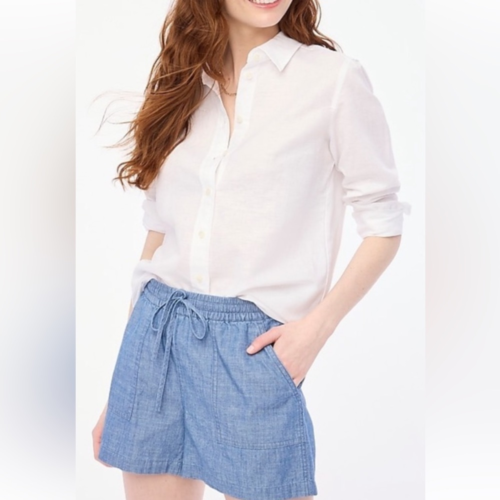 NWT J Crew Linen-blend button-up shirt white, size M
